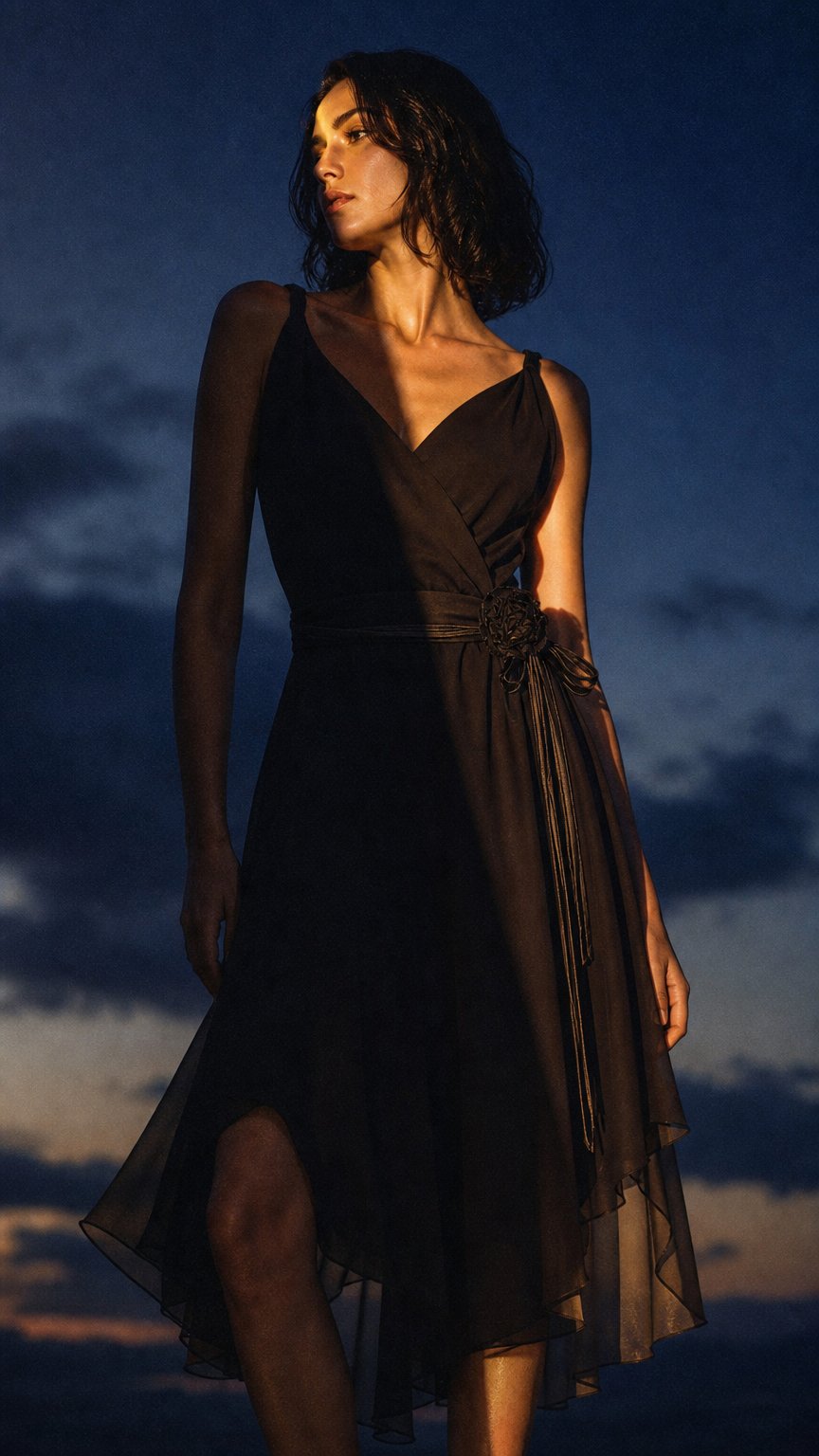 AI product shot of Vintage Black Chiffon Wrap Dress