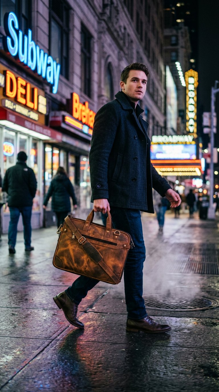 AI product shot of Arvet Heir – Vintage Leather Briefcase