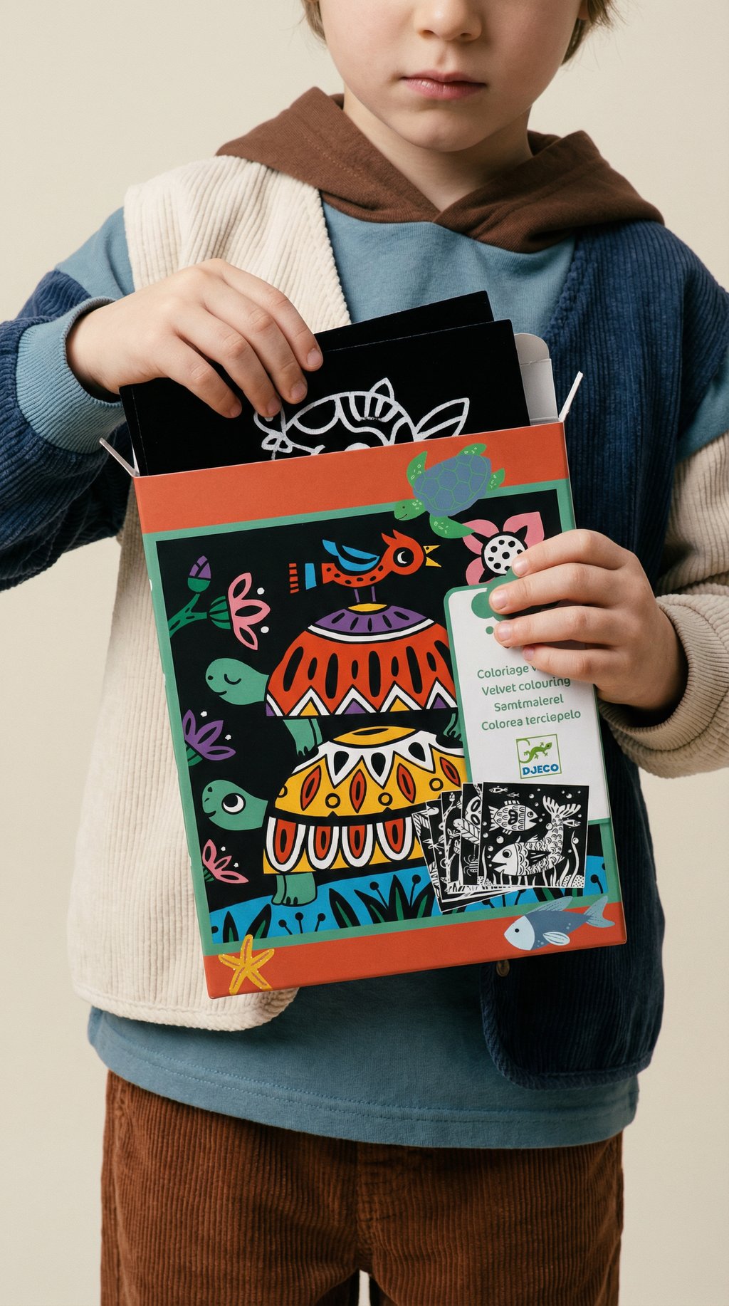 AI product shot of Djeco Bársonyszínező | Borzongató