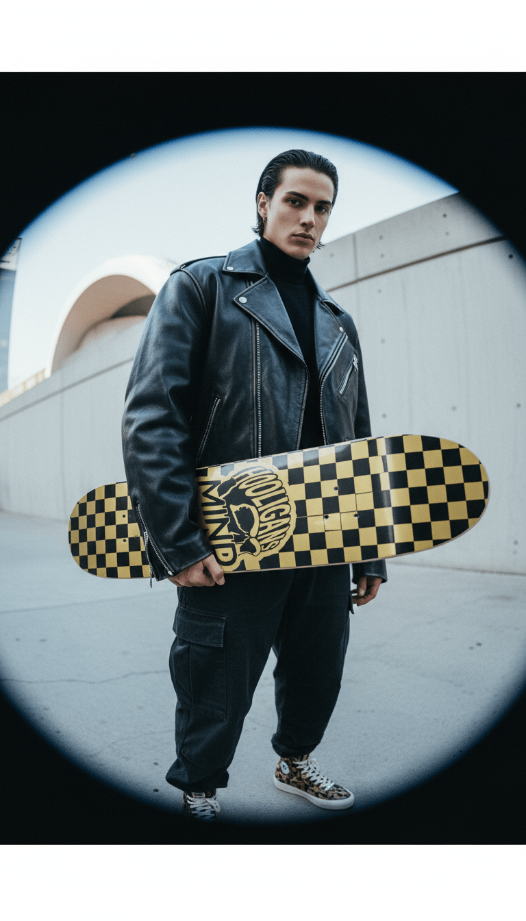 AI product shot of Little hooligans 7 1/4 namesake gold Skateboard