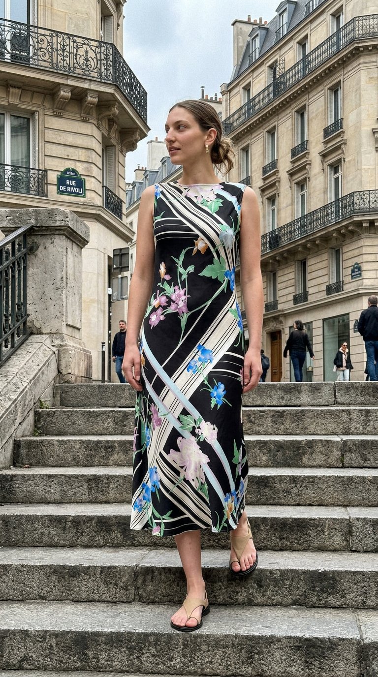 AI product shot of Axelle Satin Midi Dress Zari