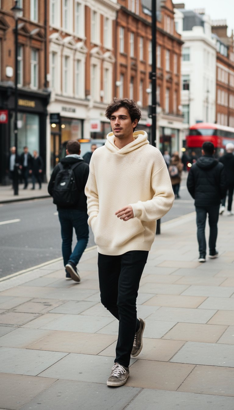 AI product shot of Cardigan Knitted Oversized Hoodie in Cream