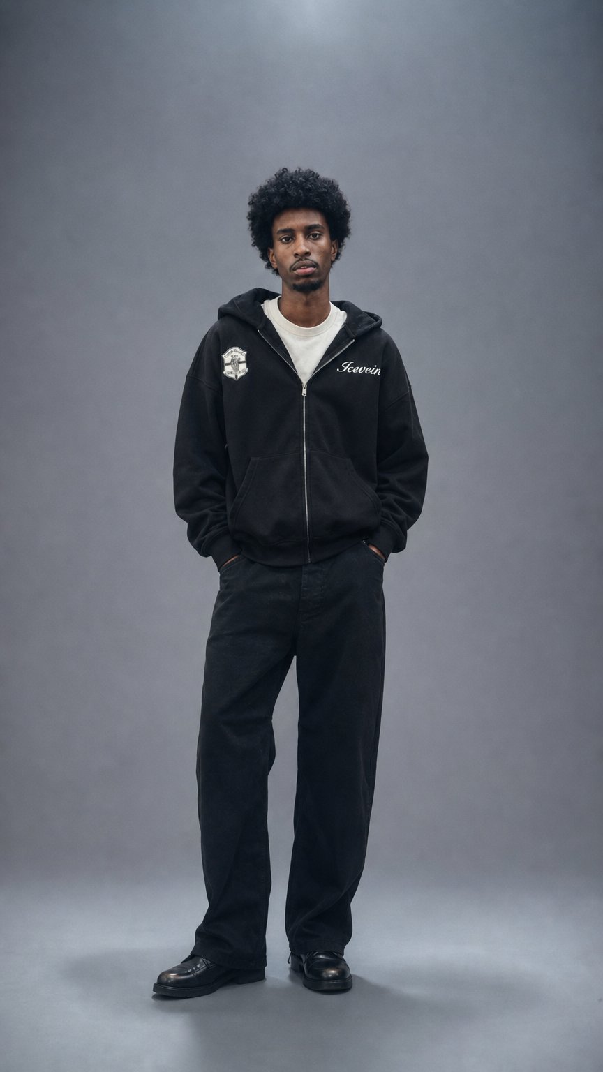 AI product shot of Oversized Badge Zipup Hoodie