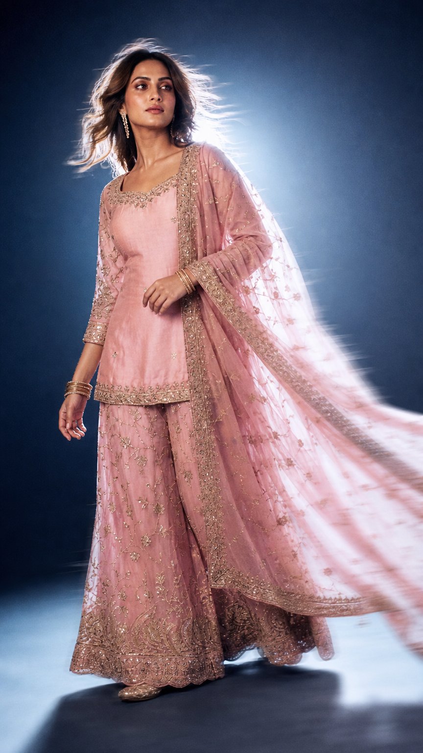 AI product shot of Baby Pink Embroidery Blend Tissue Sharara Stitched