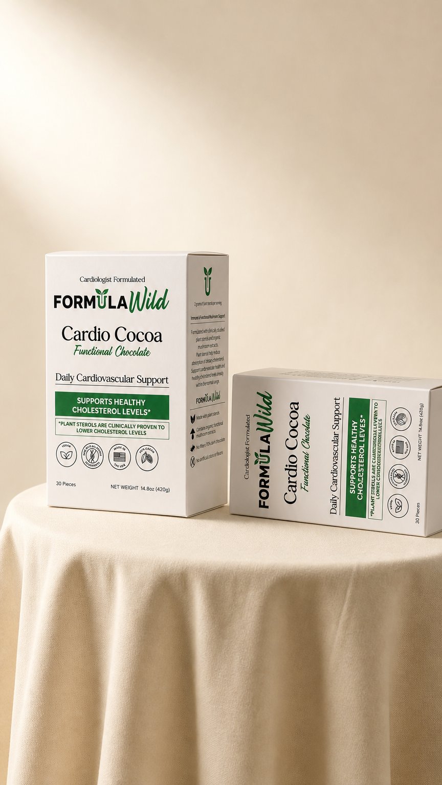 AI product shot of Cardio Cocoa Functional Chocolate