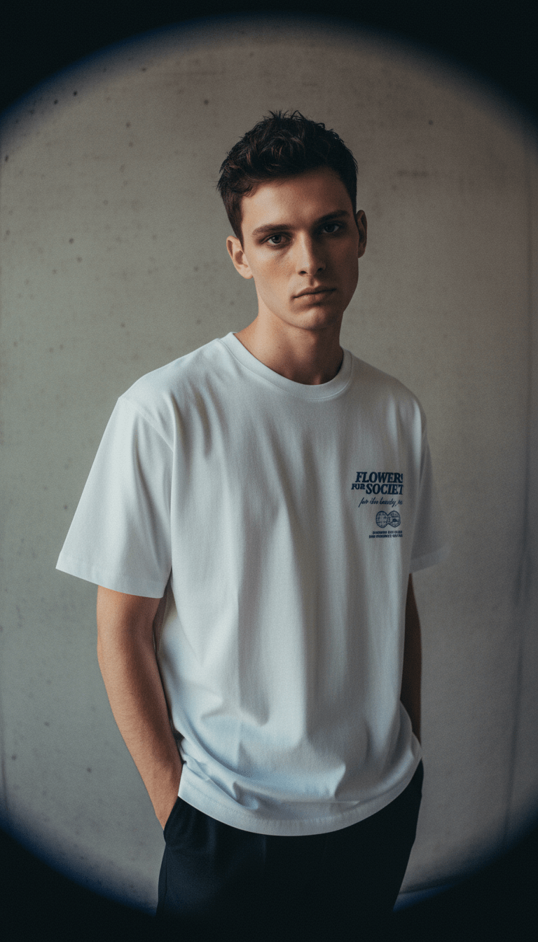 AI product shot of FLOWERS TSHIRT SENSE WHITE/ LOYALTY BLUE