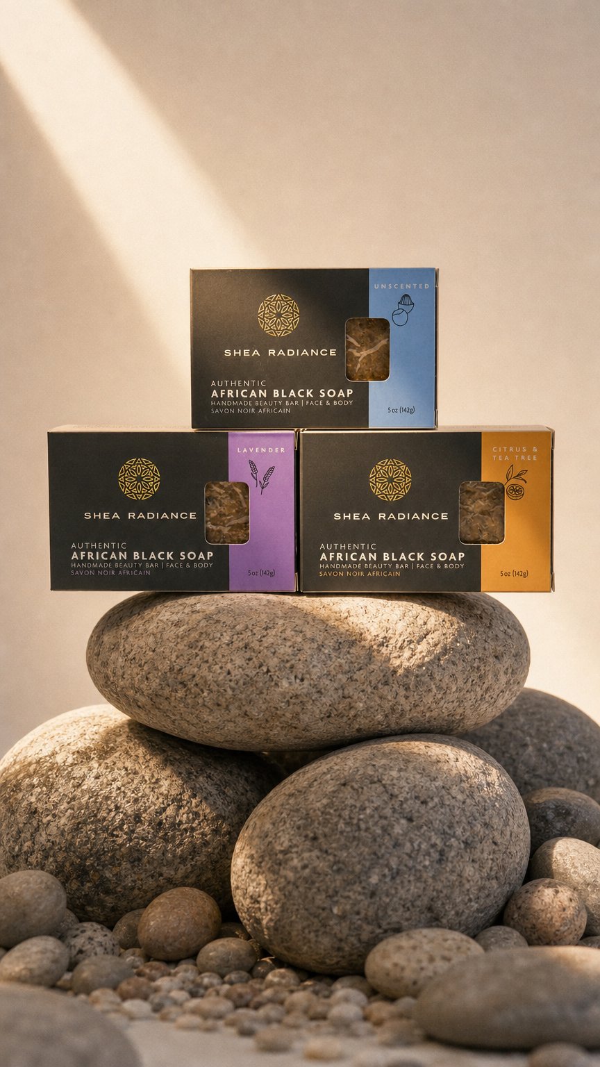 AI product shot of African Black Soap Bar