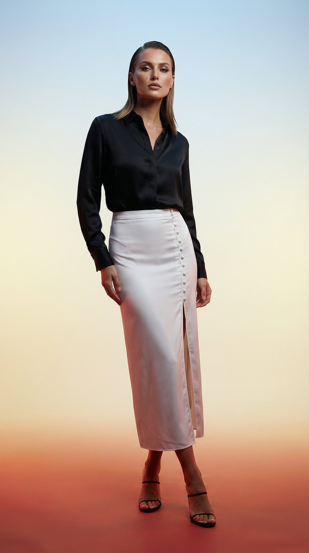 AI product shot of Button Maxi Skirt - White