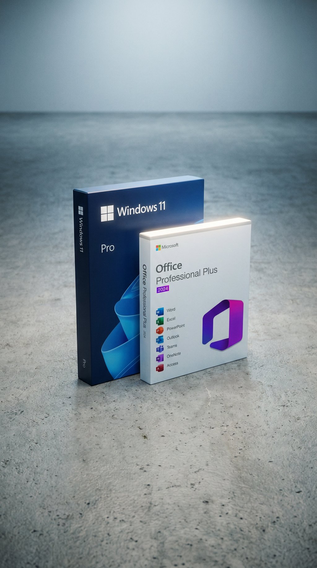 AI product shot of Windows 11 Pro + Office 2024 Pro
