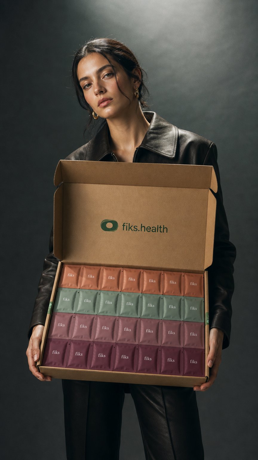 AI product shot of Fiks Health Monthly Supplement Box