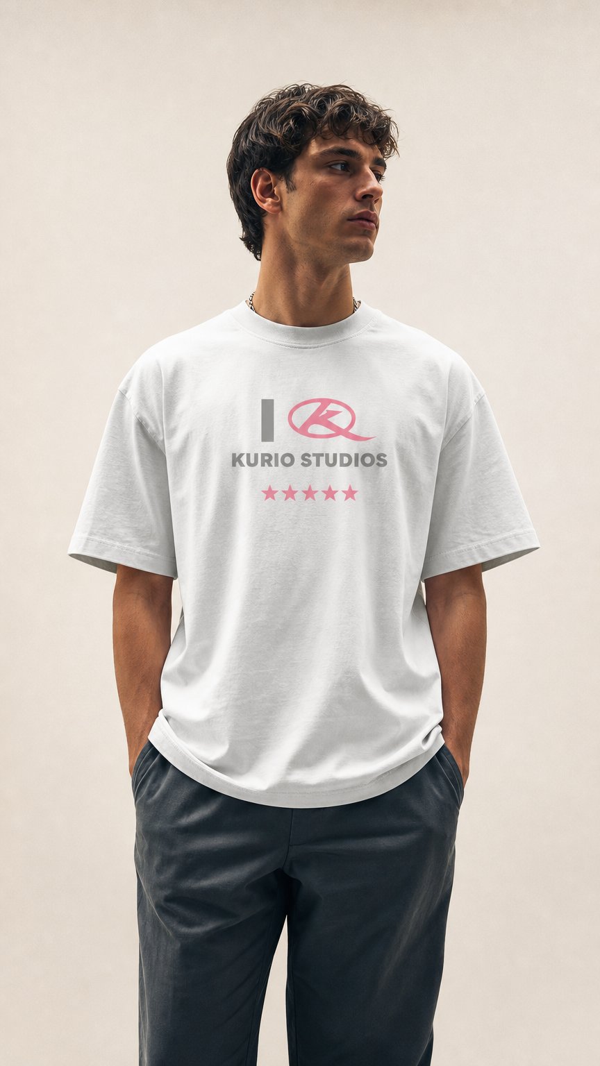 AI product shot of I LOVE KURIO T-SHIRT
