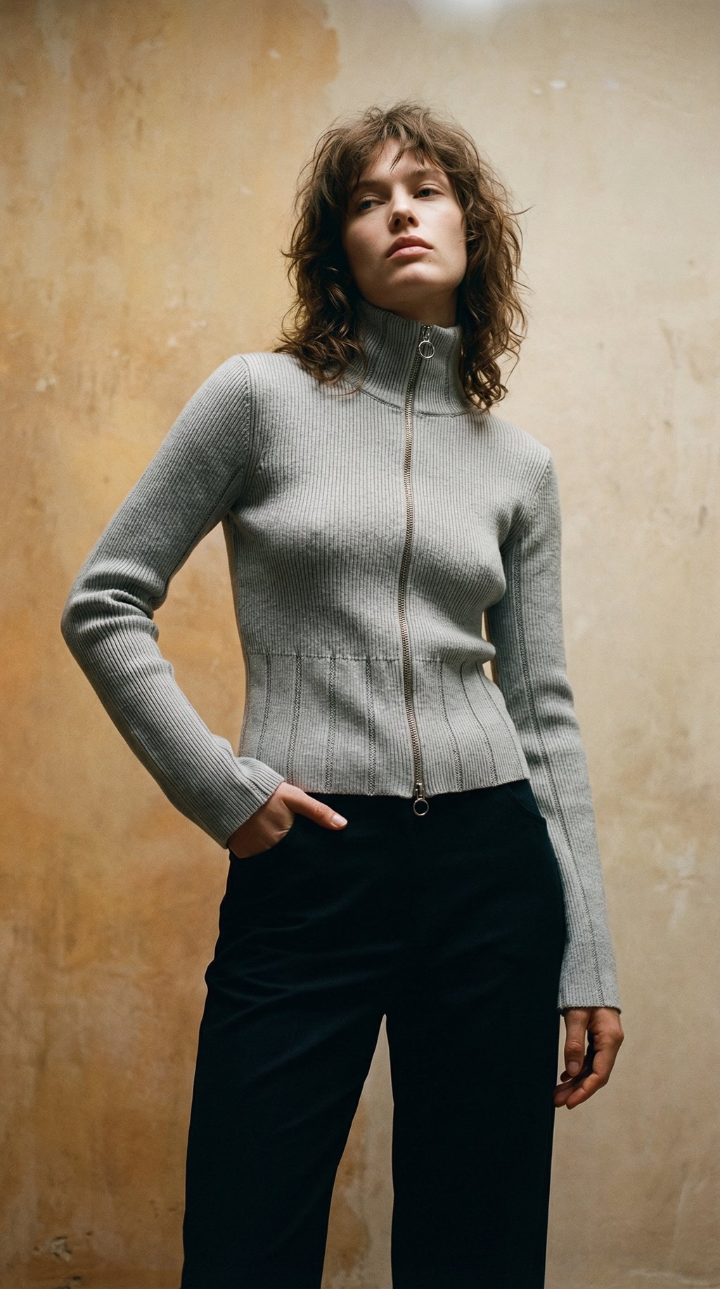AI product shot of Shine Cardigan Grey Wool Blend