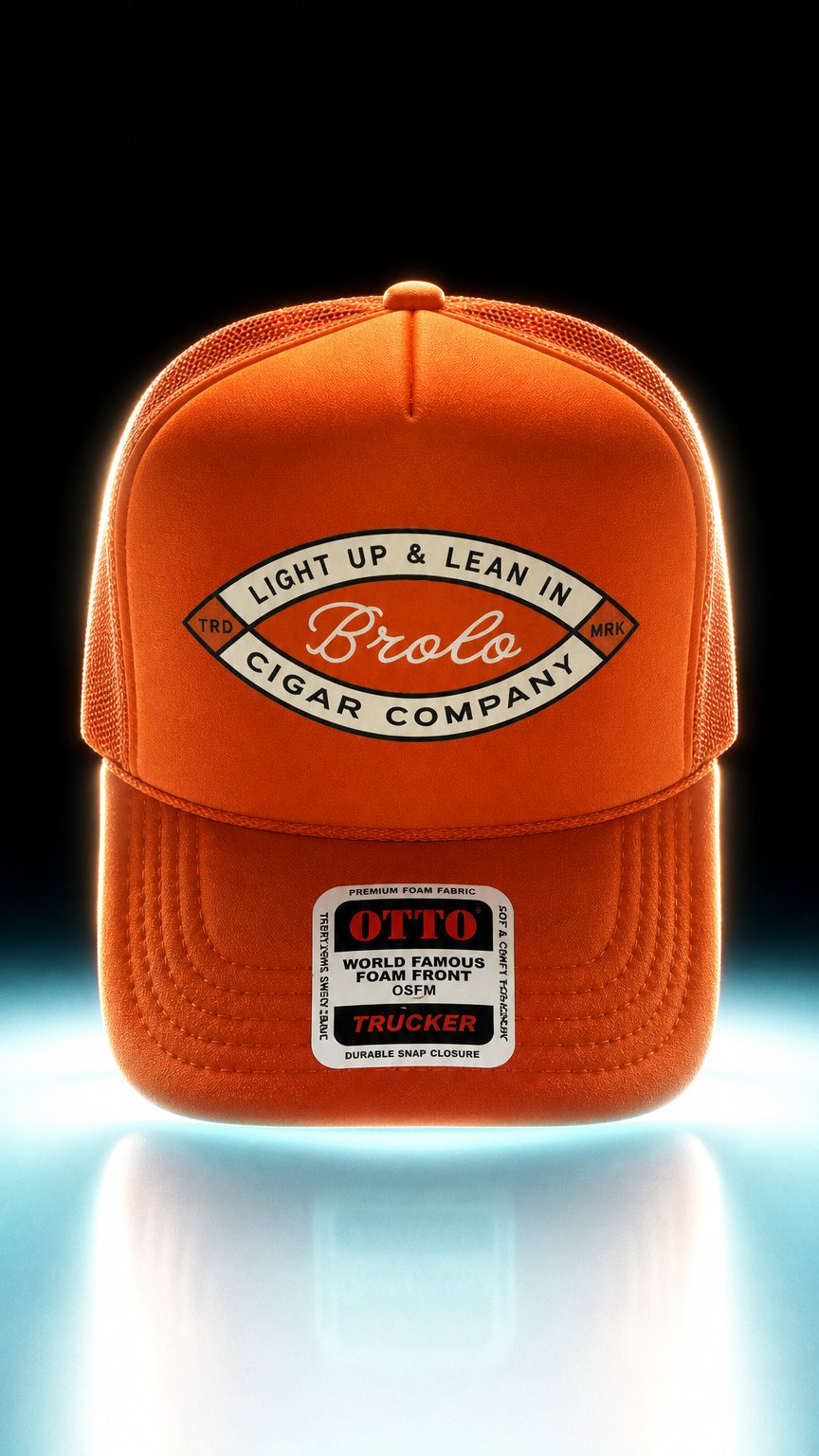AI product shot of The Brolo Trucker *EMBER*