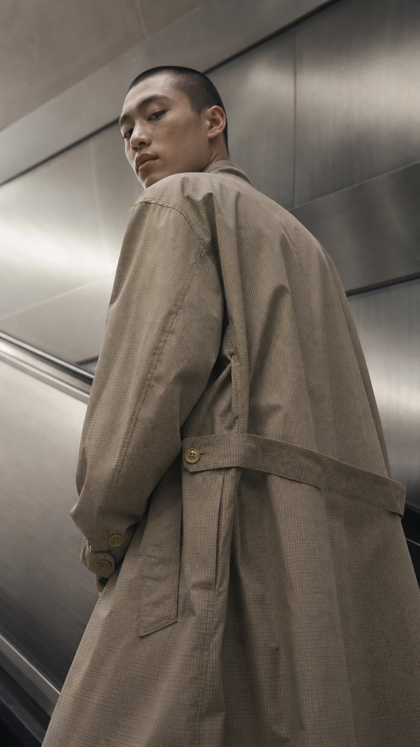 AI product shot of Engineered Garments MG COAT - KHAKI NYCO MINI TATTERSALL