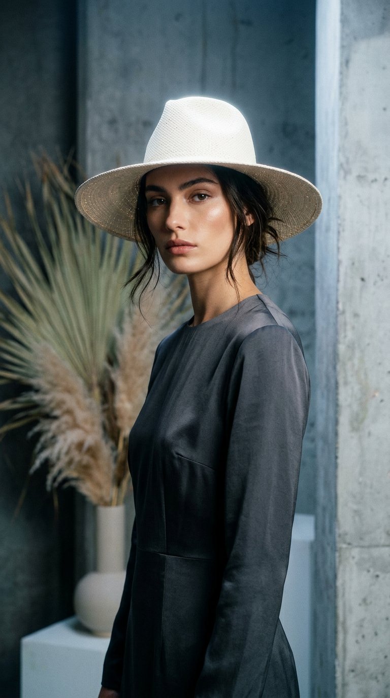 AI product shot of Willa Wide Brim Fedora Straw Hat