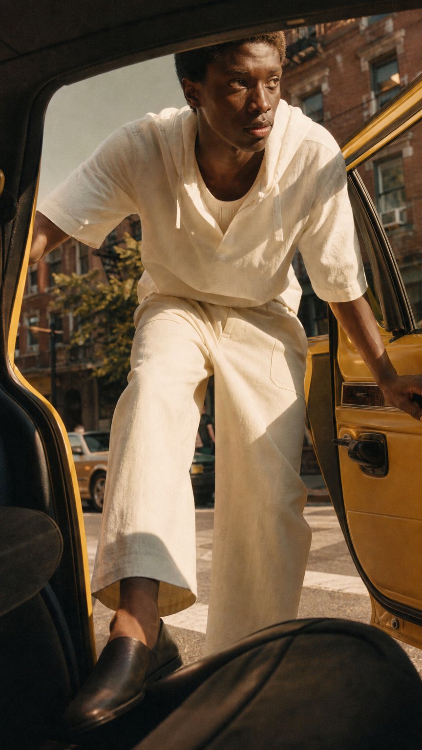 AI product shot of LINEN RELAXED-FIT BARREL-LEG TROUSERS