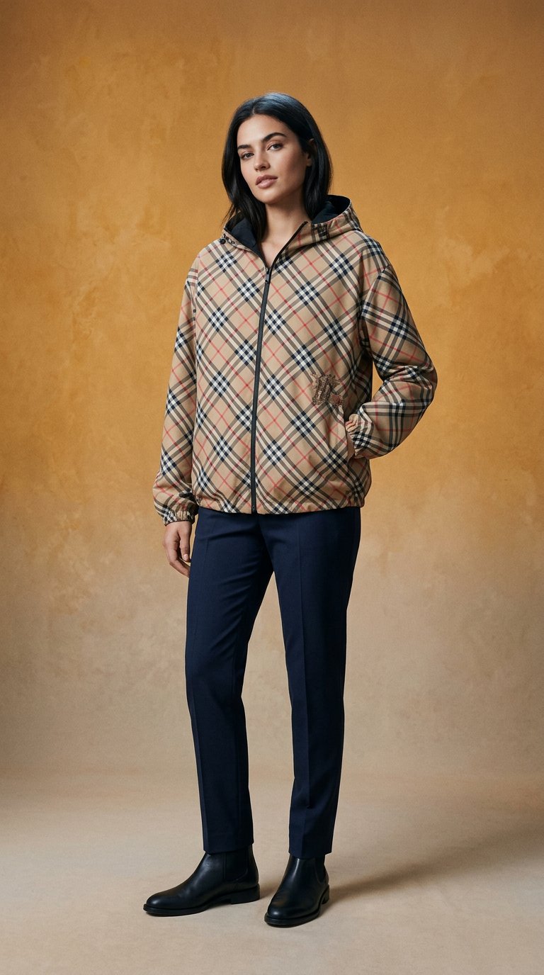 AI product shot of Reversible Check Jacket