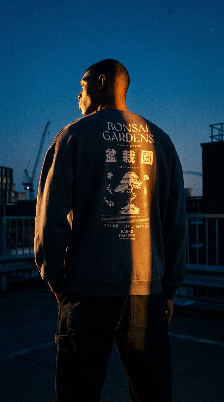 AI product shot of ONLY & SONS - Vintage fit sweatshirt met bonsai-print op de rug in antracietgrijs