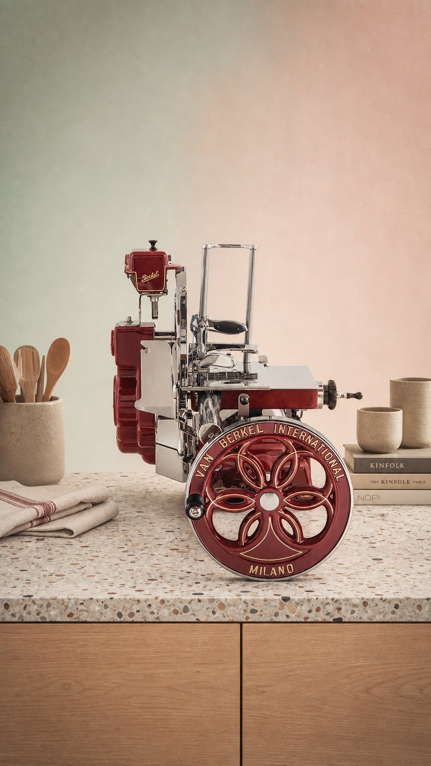 AI product shot of Berkel Volano B114 Rot inkl. Sockel