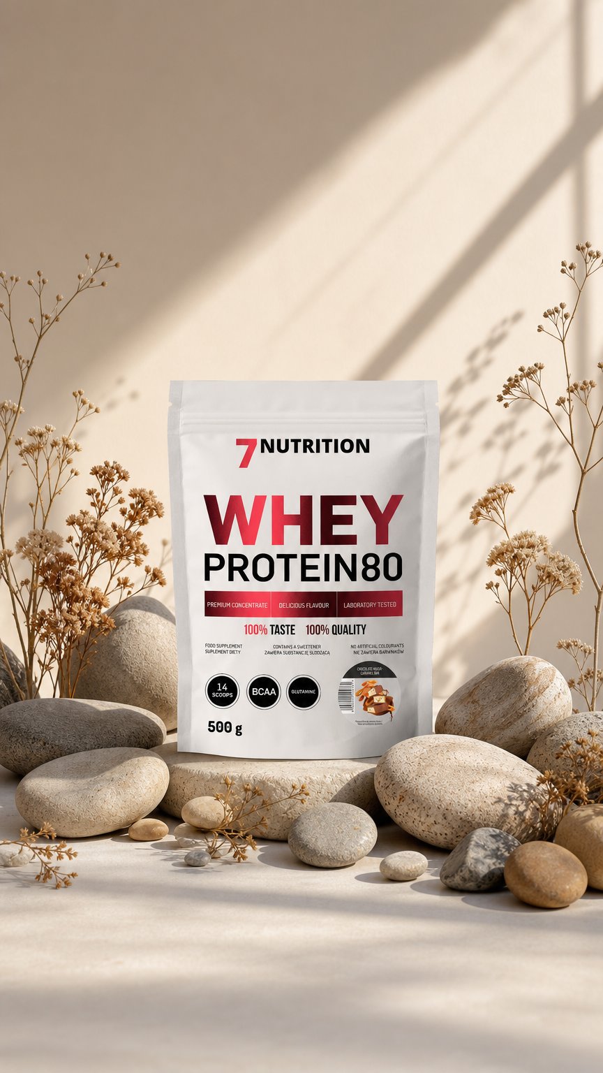 AI product shot of 7Nutrition Whey Protein 80 500g