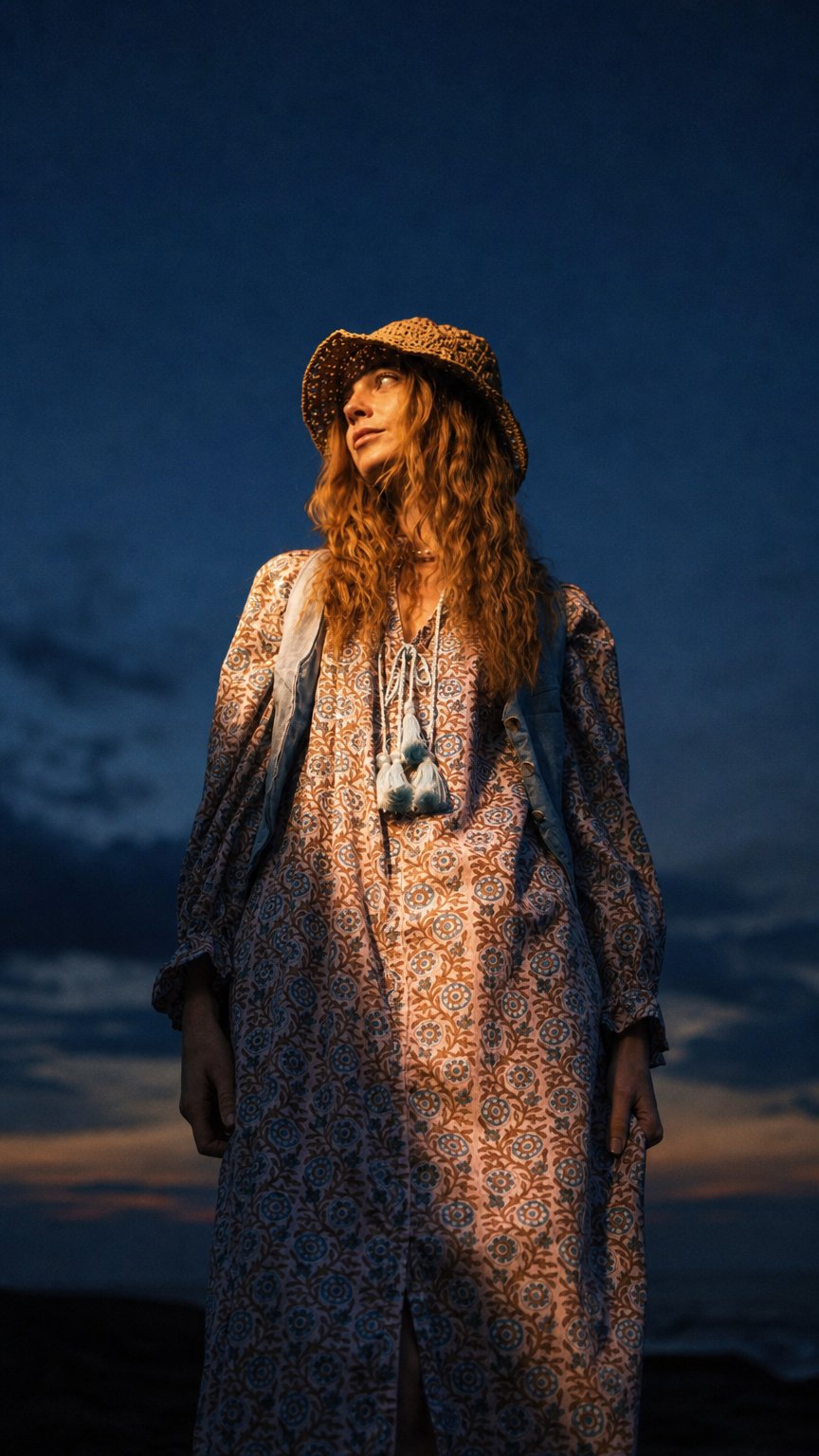 AI product shot of Maxi Kaftan in Dahlia Dreams Print With Baby Blue Tassels ~ PRE ORDER