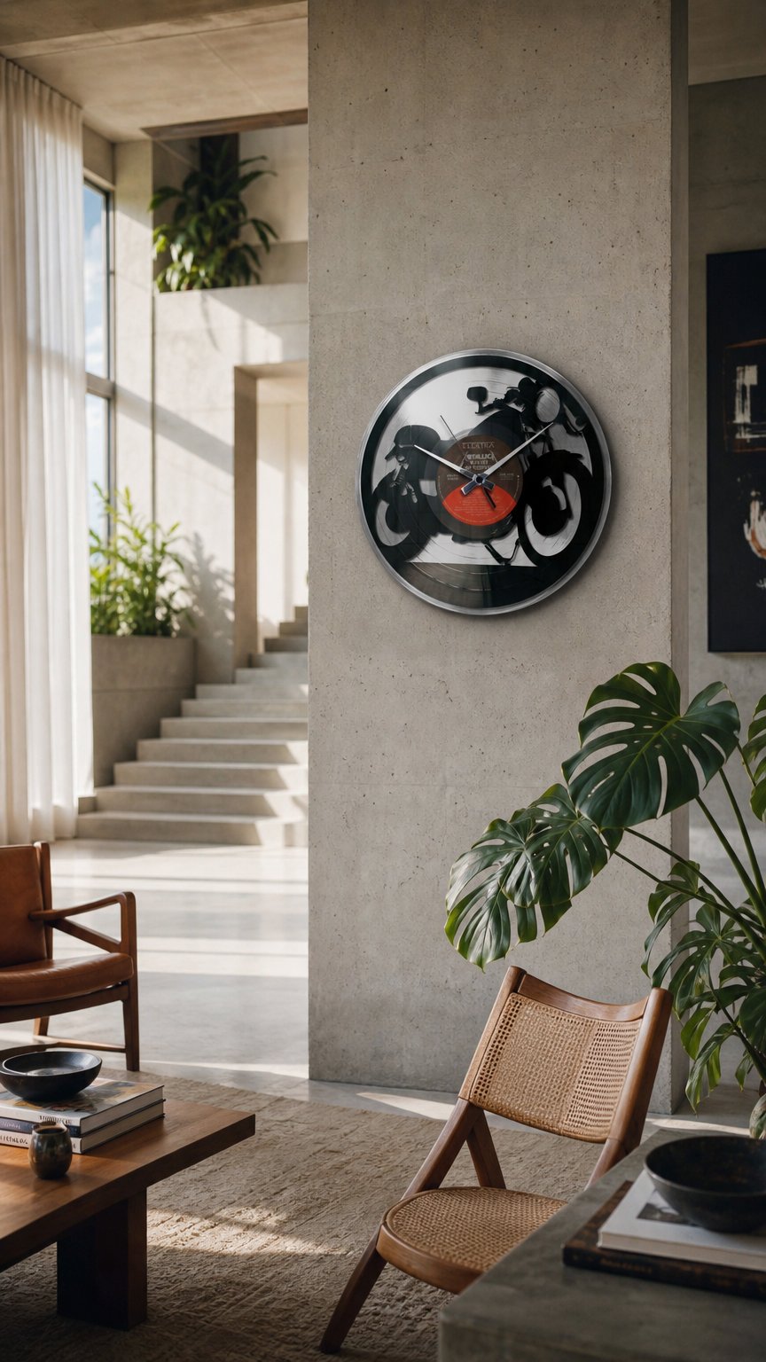 AI product shot of VESPA – GOLD or SILVER VINYL RECORD WALL CLOCK