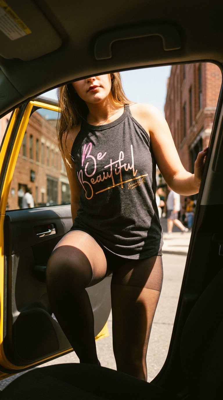 AI product shot of BE BEAUTIFUL sunset colors tank top