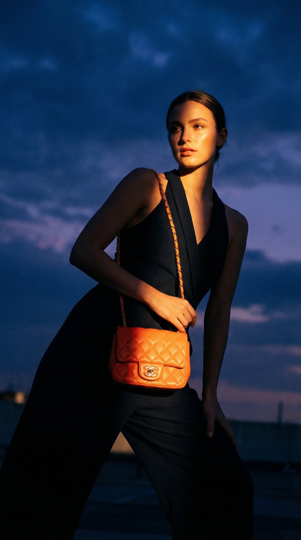 AI product shot of Pre-Owned Chanel Quilted Lambskin Square Mini Single Flap Orange