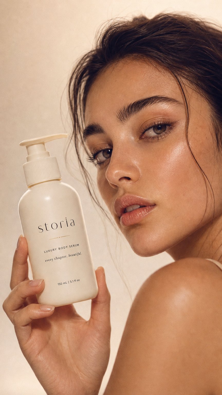 AI product shot of Storia Luxury Body Serum