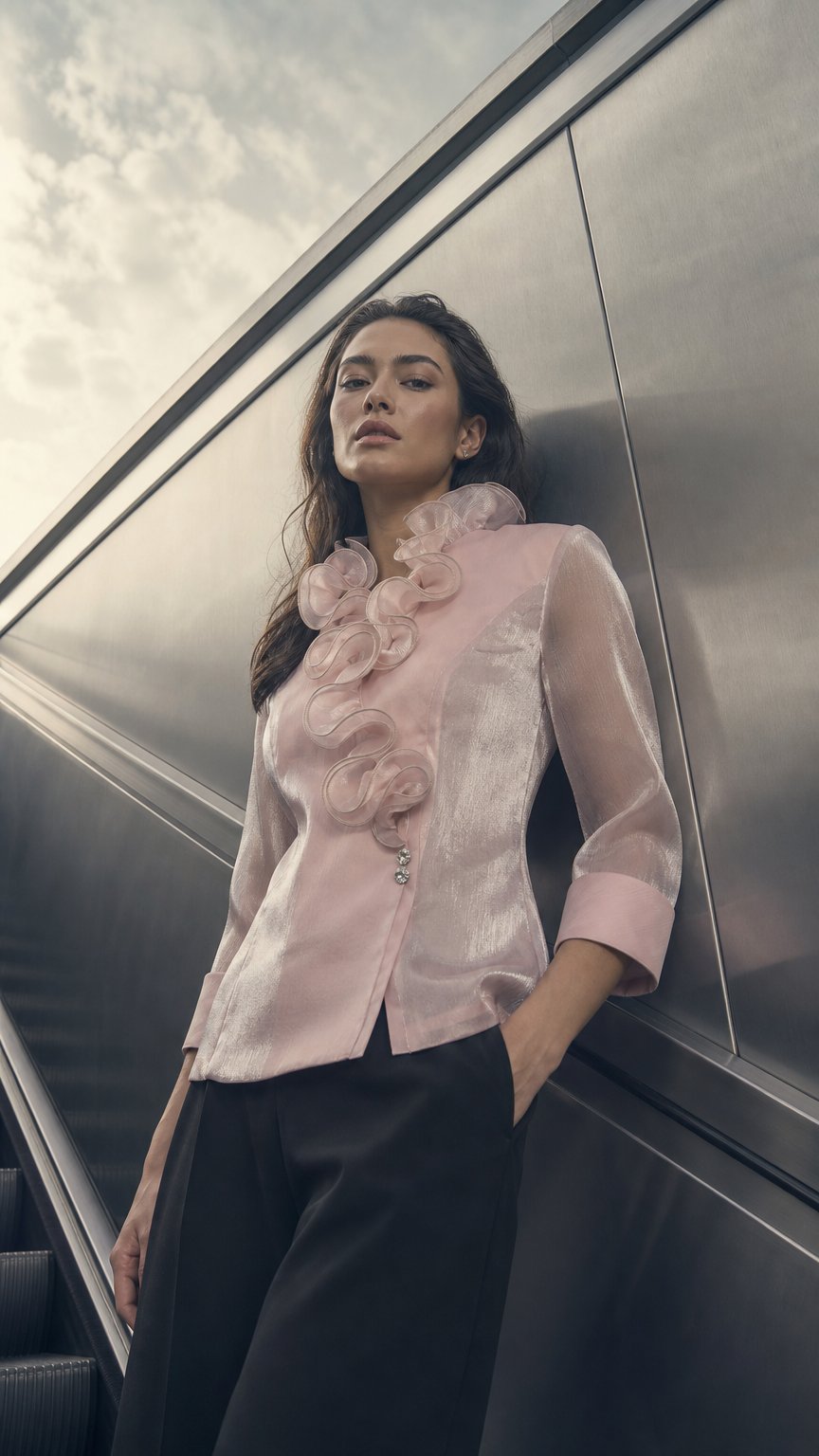 AI product shot of Regular - Chiffon Blouse with Ruffle Neckline
