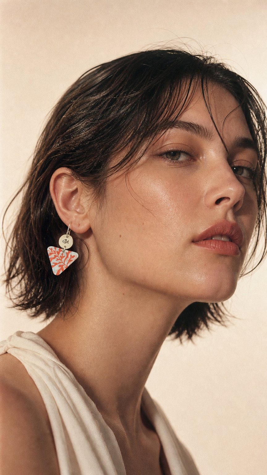 AI product shot of SEASCAPE – Seaweed triangle earrings