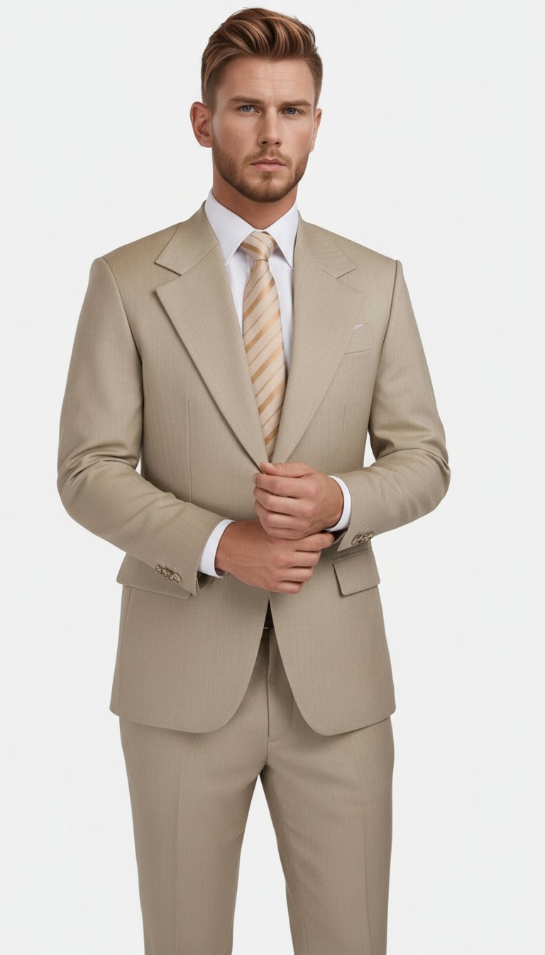 AI product shot of Sand Herringbone Ellis Suit