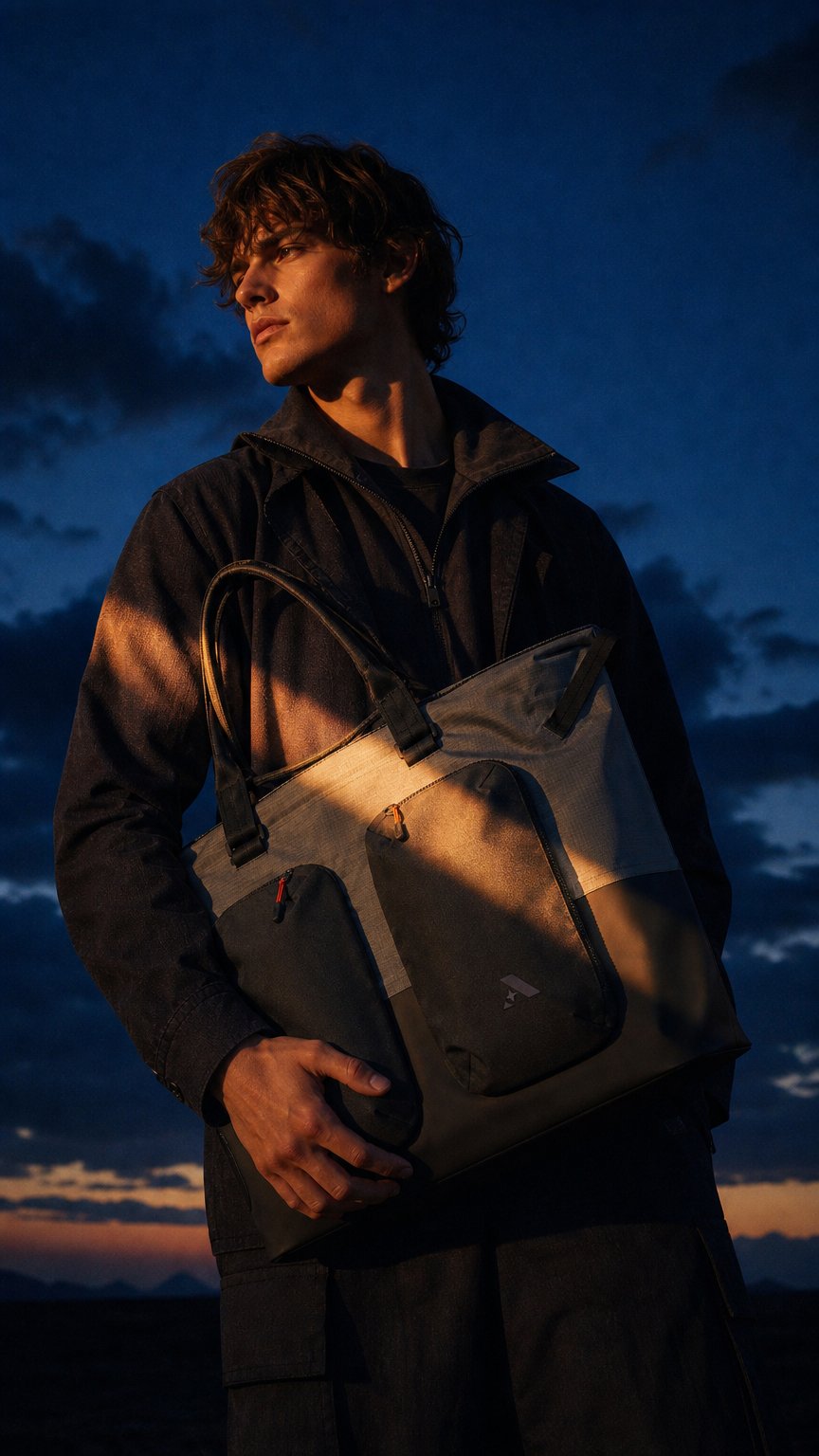 AI product shot of Solstice Tote 40L
