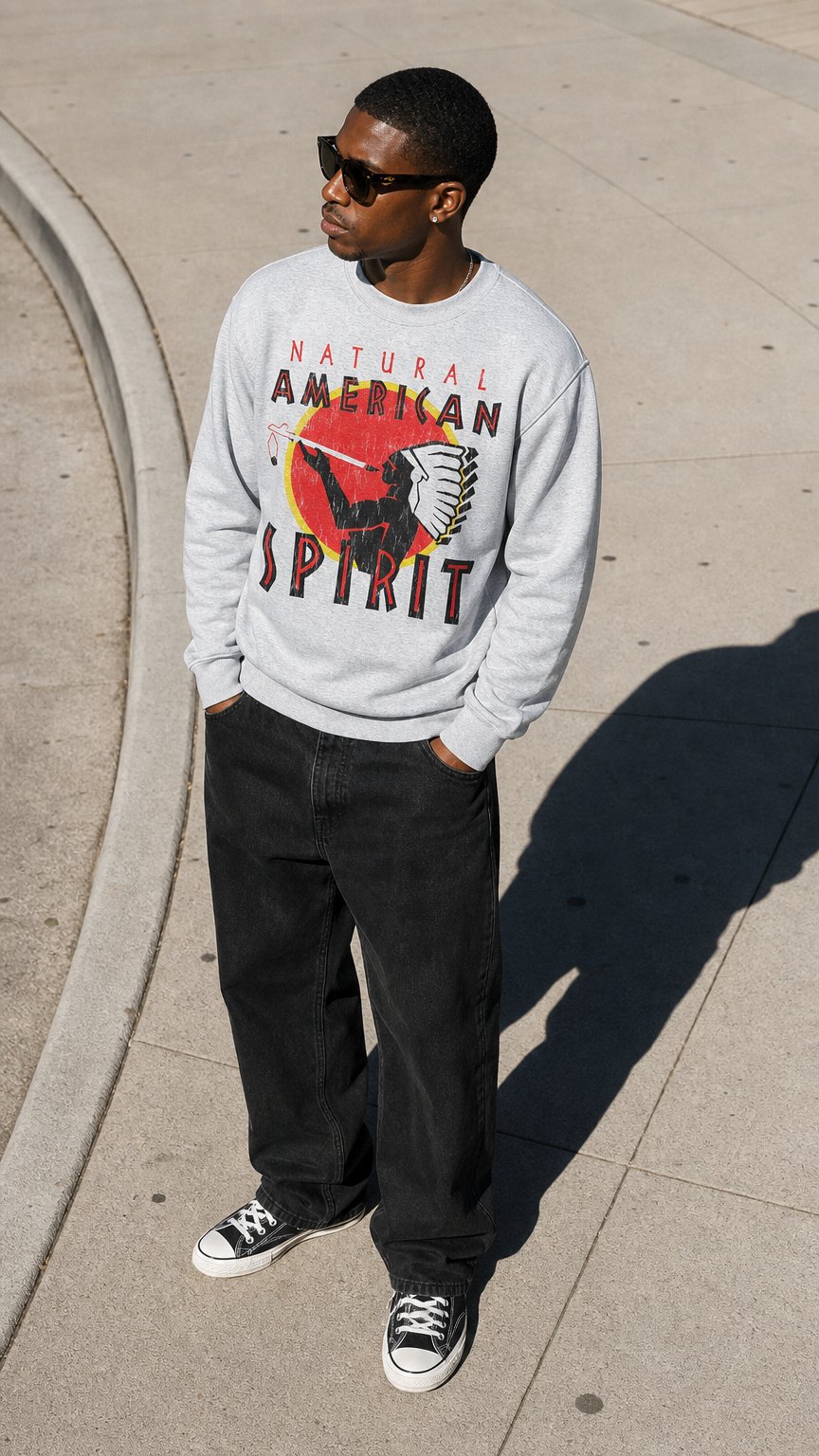 AI product shot of Natural American Spirit Grey Marble Crewneck