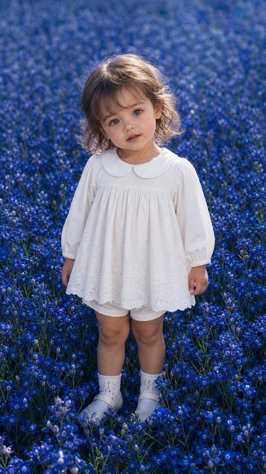 AI product shot of Baby Kleid Lucy, offwhite