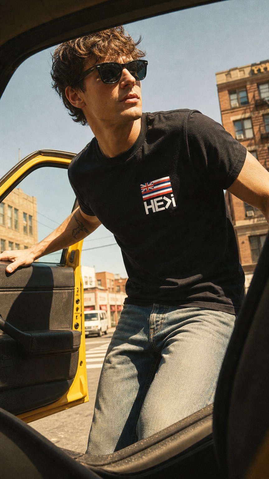 AI product shot of HAWAIIAN FLAG TEE IN BLACK