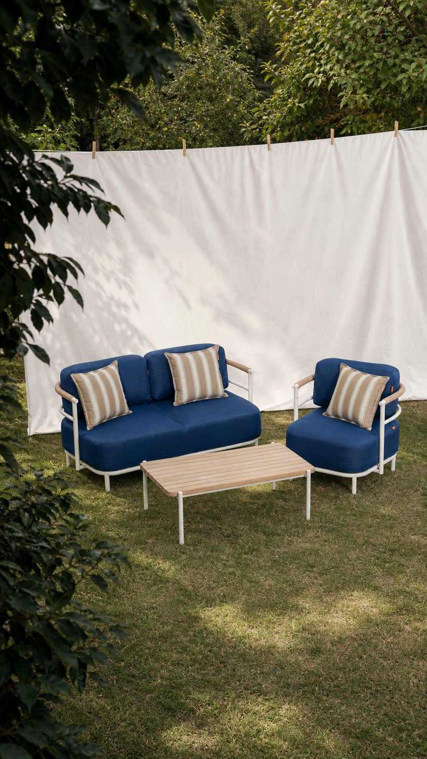 AI product shot of Reach the stars - Zestaw balkonowy | Sofa 2 os + fotel + stolik kawowy