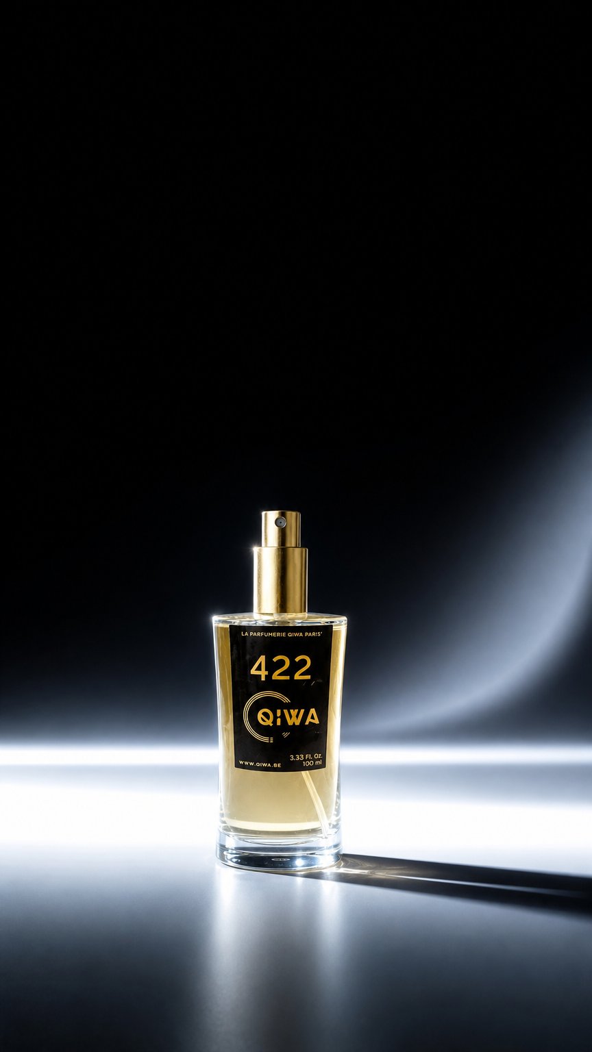 AI product shot of Parfum Qiwa Femme 422 inspiré de Gaultier Divine de JPG