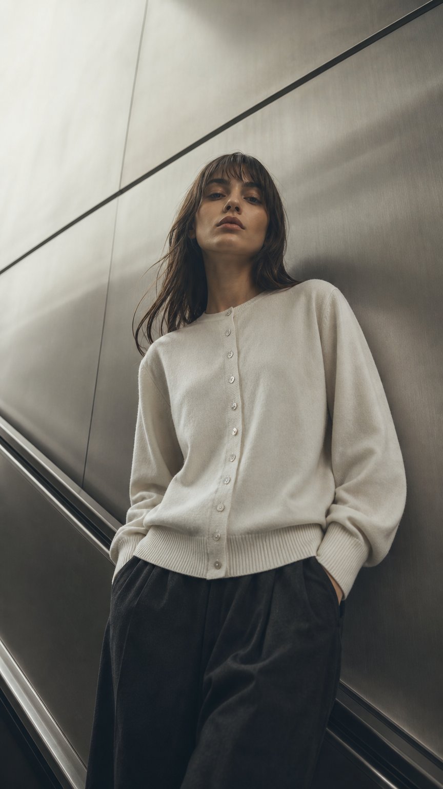 AI product shot of Cashmere White Cardigan