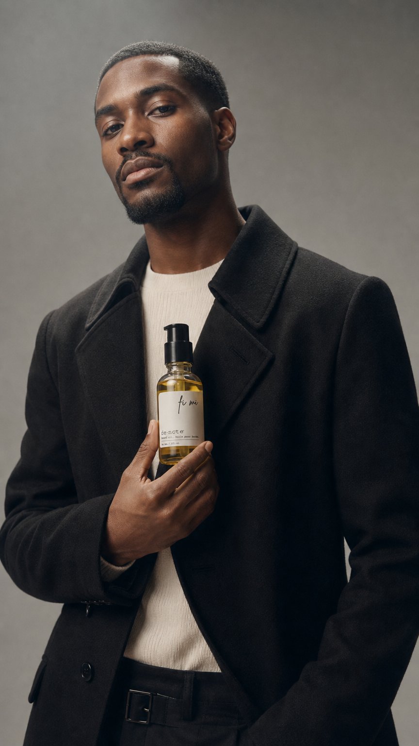 AI product shot of Fi Mi Revitalising Beard Oil with evening primrose - DENOTE BEAUTY