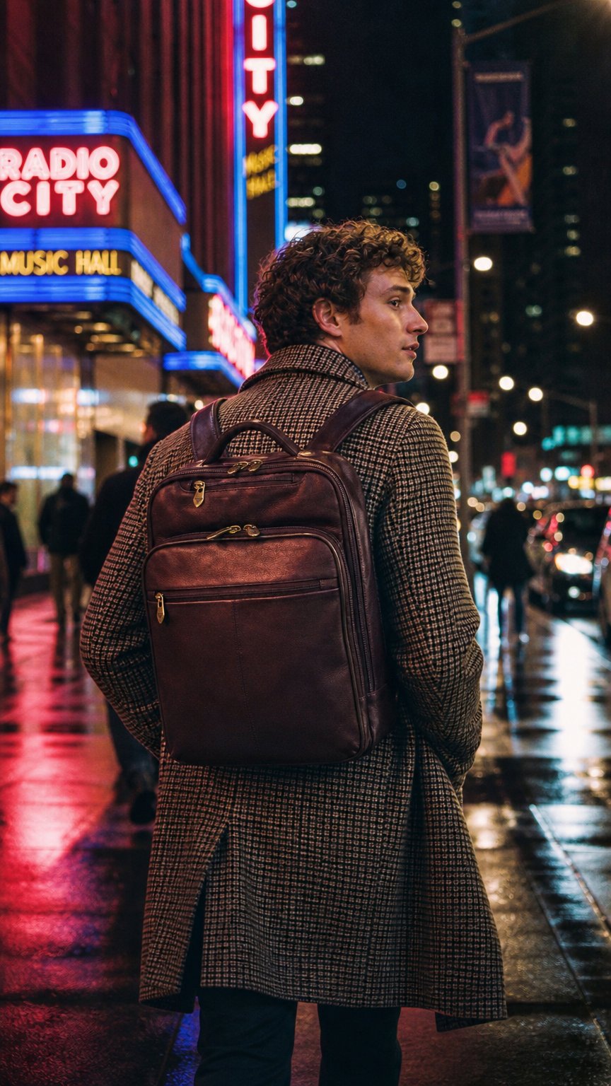 AI product shot of Colombian Leather 16" Laptop and 12" Tablet Backpack - Brown