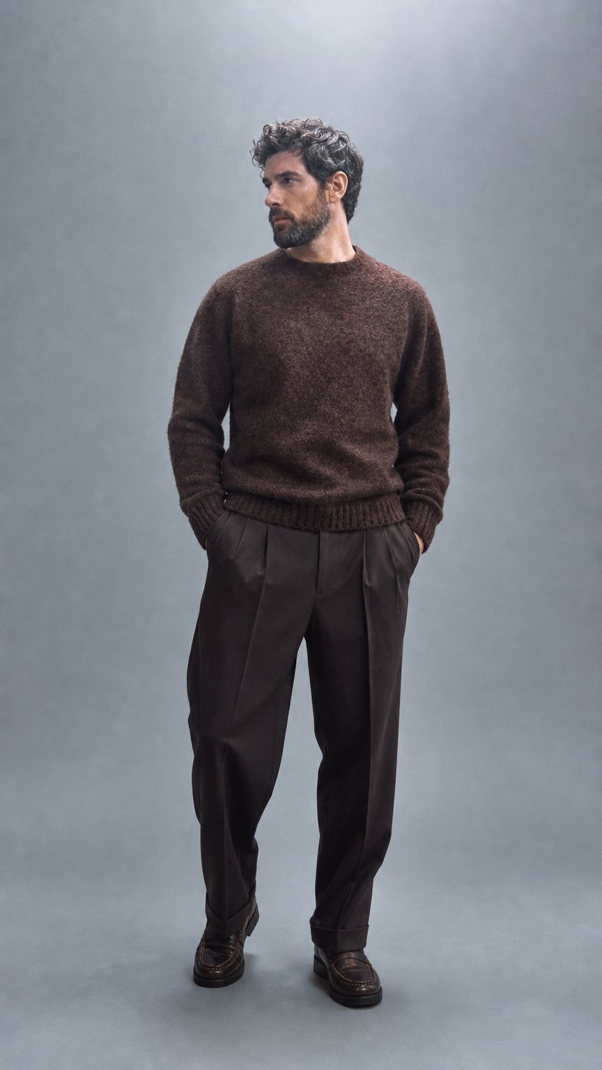 AI product shot of Brown Kelso "Shaggy Dog" Brushed Shetland Jumper