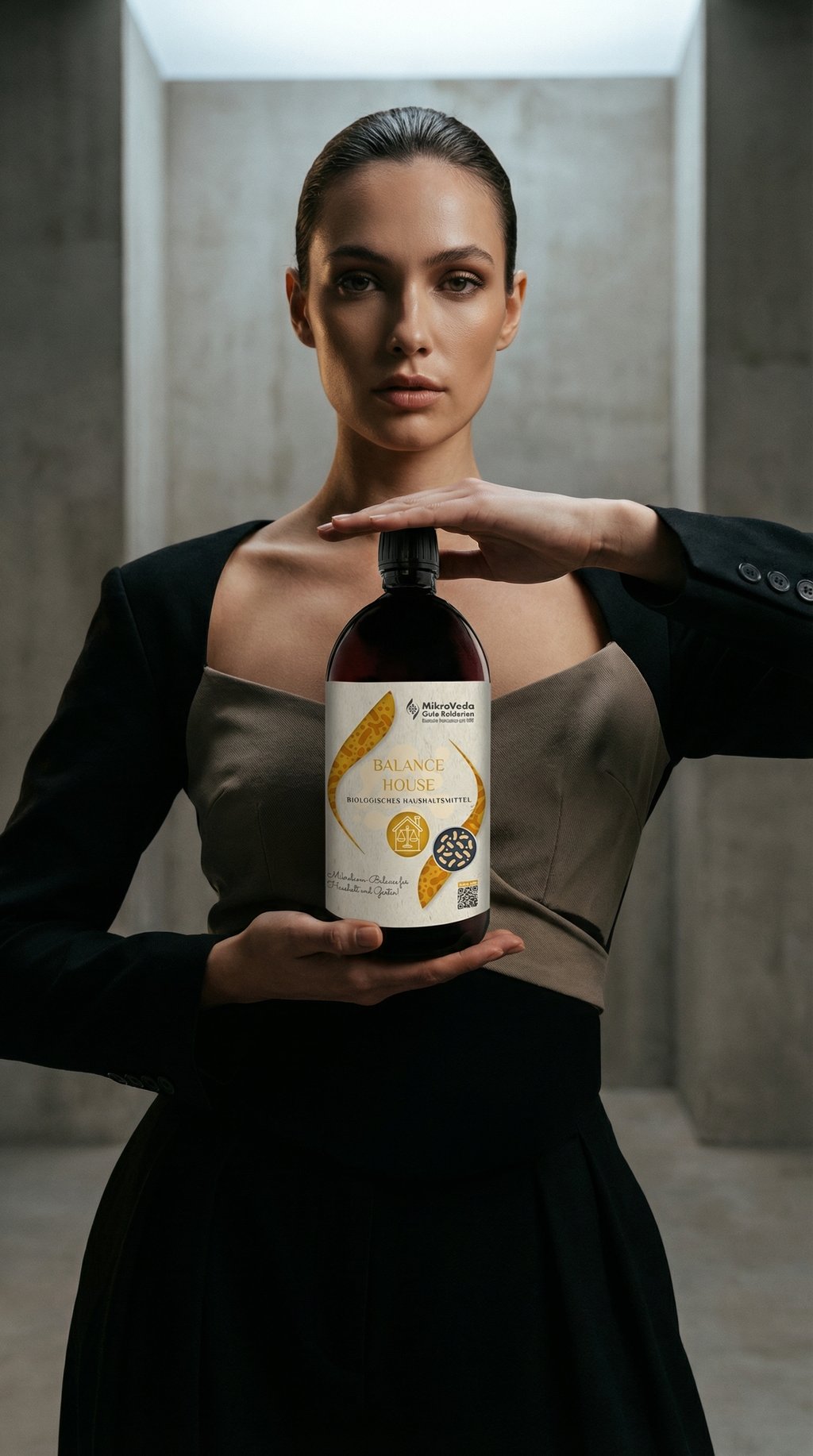 AI product shot of MikroVeda BALANCE HOUSE Bio Hausmittel 1 Liter R-PET (100% recycelt)