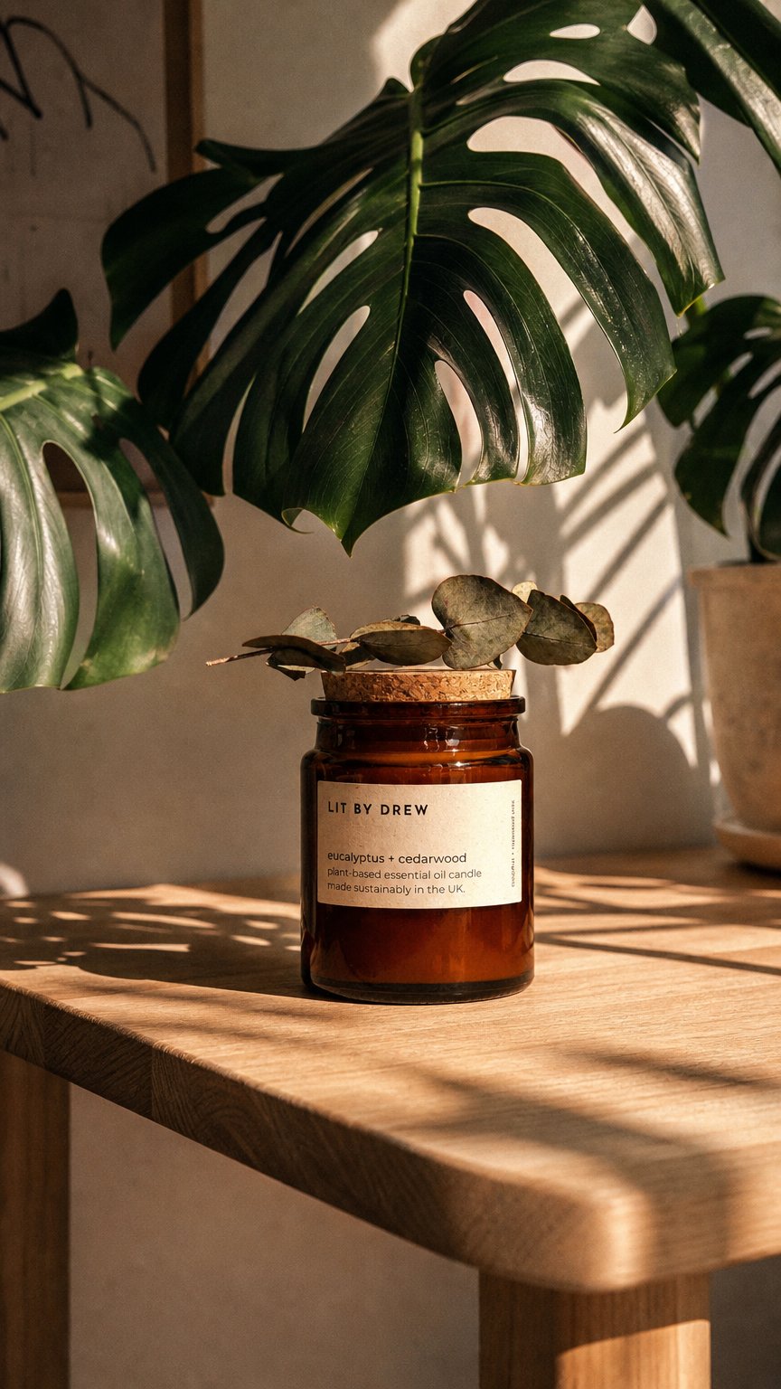 AI product shot of Eucalyptus & Cedarwood - Pure Essential Oil Candle - Medium - Wholesale