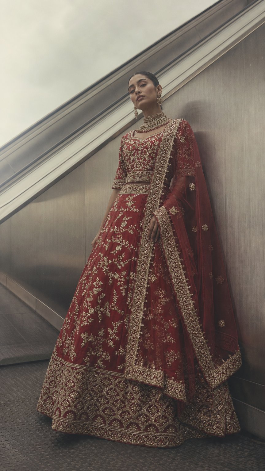 AI product shot of KAHANI Bridal Lehenga Set