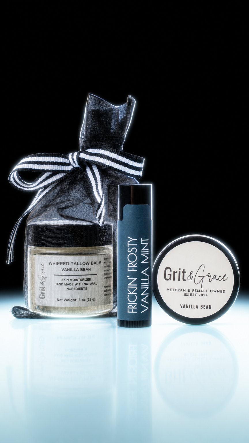 AI product shot of Gift Bags - Vanilla Bean / Frickin' Frosty Vanilla Mint Lip Balm