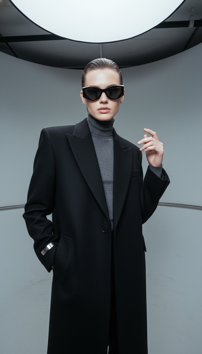 AI product shot of Oval Cat-Eye Logo Detail Black Sunglasses