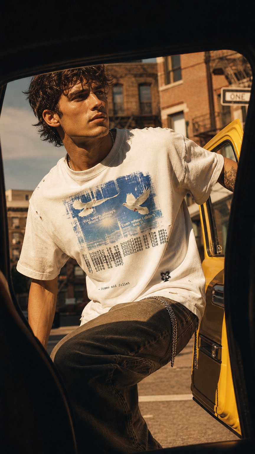 AI product shot of White doves Frayed Boxy Tee