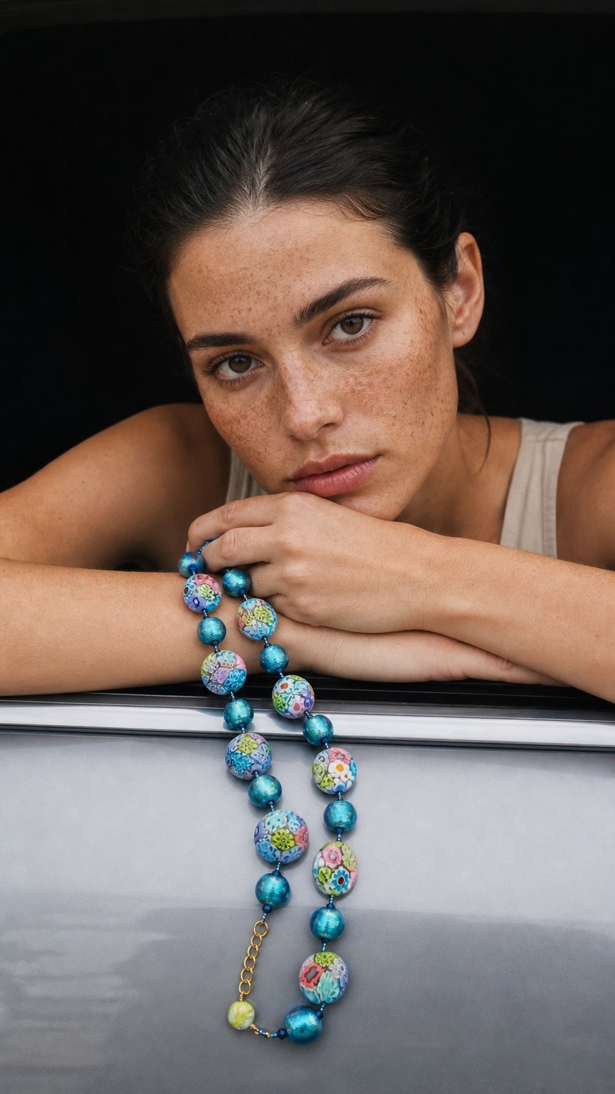 AI product shot of Pastel Ercole Moretti Murano Glass Coin & Venetian Lampwork Glass Necklace, Spring Colors