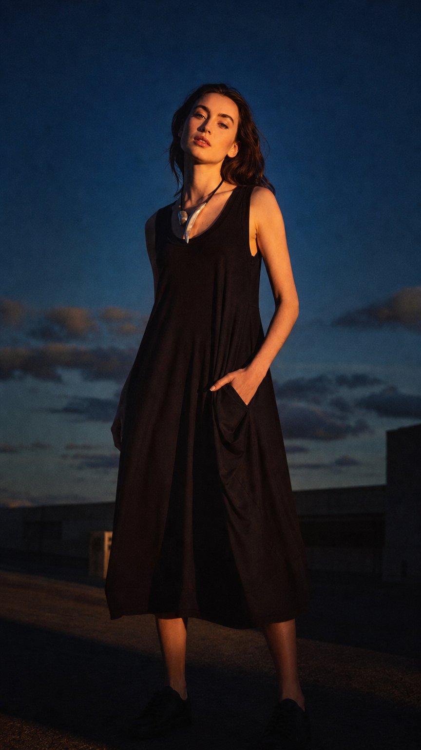 AI product shot of Kleid mit Seitlichen Taschen - Ohne Arm